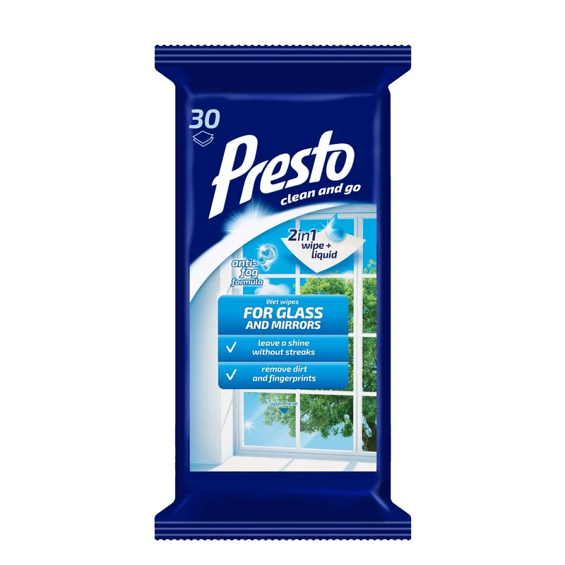 Presto ablaktisztító törlőkendő 30 db