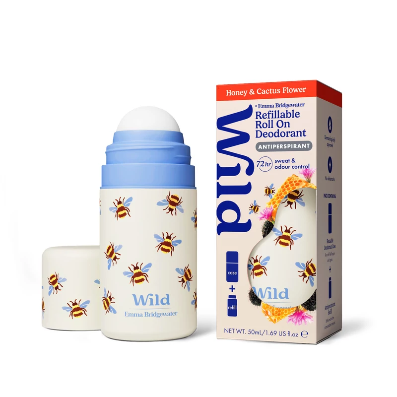 WILD Izzadásgátló roll-on tartó & utántöltő Méz-Kaktuszvirág illattal 40 ml - Méhecskék 