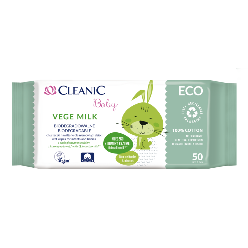 Cleanic Baby ECO Quinoa Eco Milk biológiailag lebomló nedves törlőkendő 50db